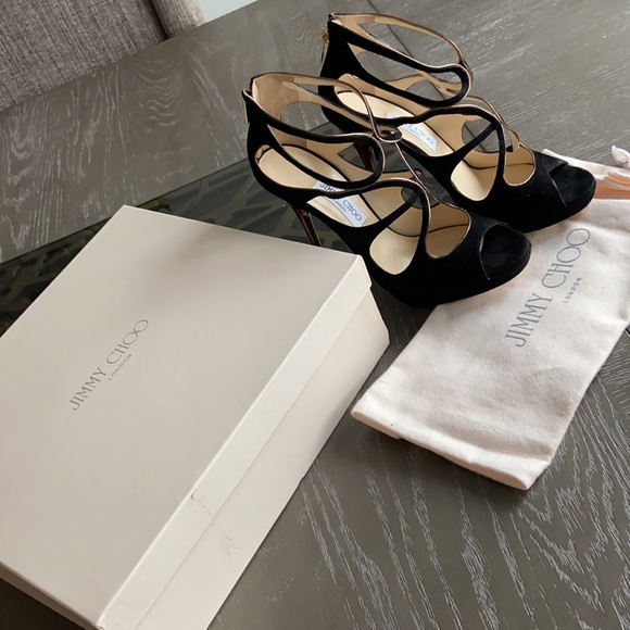 Jimmy Choo Loila suede/metallic leather black heels. - Picture 6 of 9